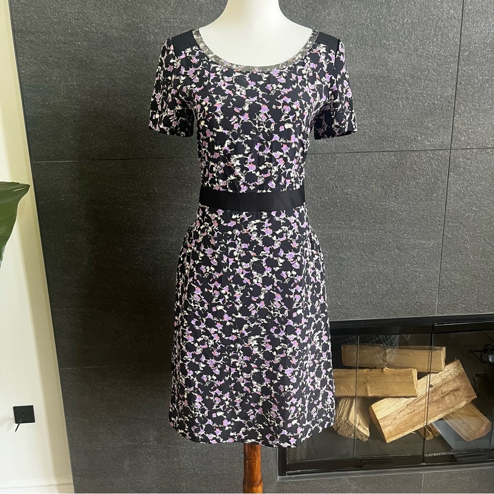 Marc by Marc Jacobs Black and Purple Silk Fit and Flare Dress